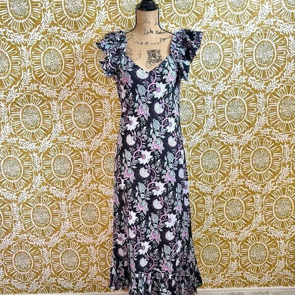 NWT MILLE Klara Floral Ruffle Cotton Midi/Maxi Dress in Tropical Night size S - Picture 7 of 14